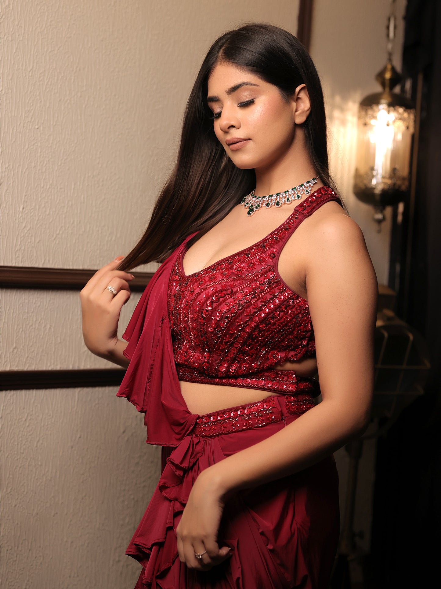 Anika Red Indo Western Saree