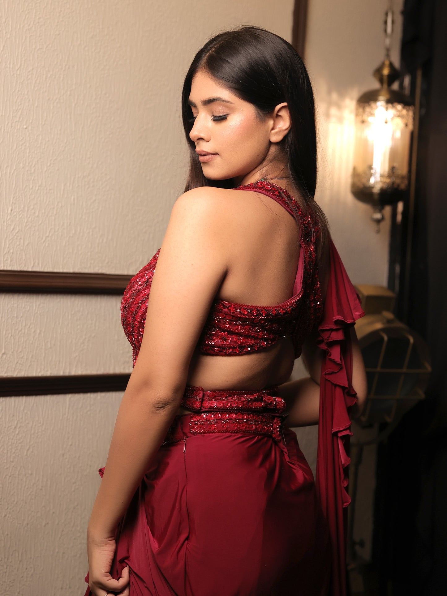 Anika Red Indo Western Saree
