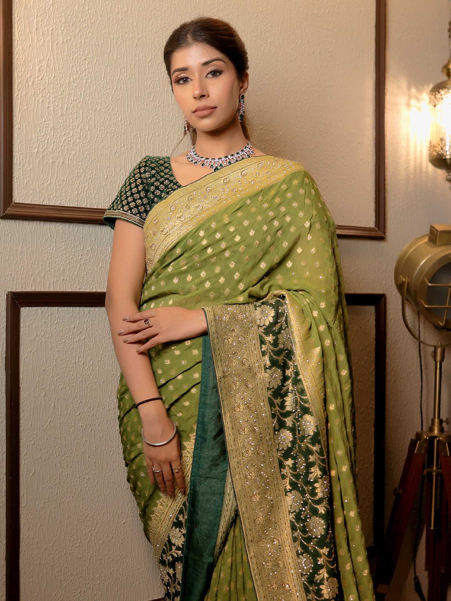 Jaanki Multi Green Banarsi Saree