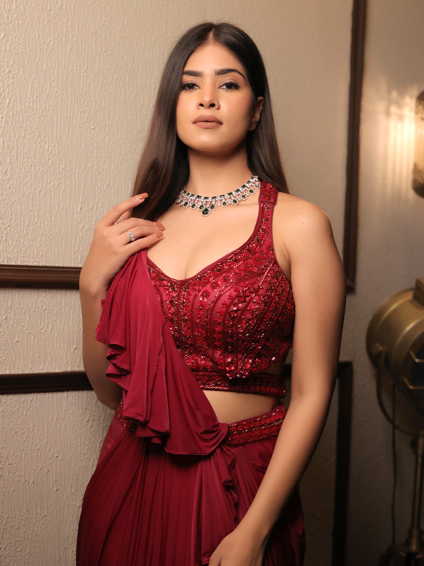 Anika Red Indo Western Saree