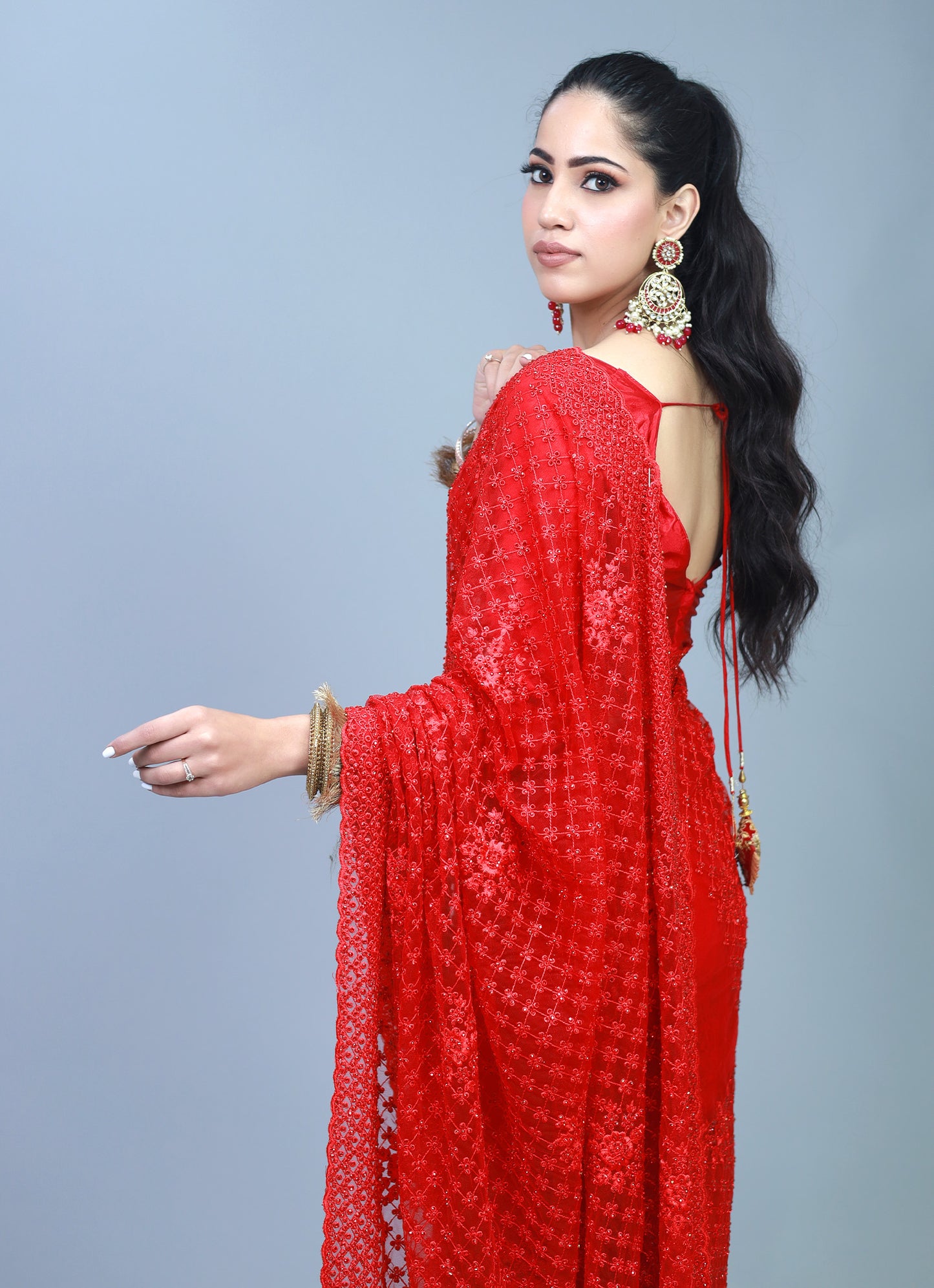 Sweeta Pure Red Net Saree
