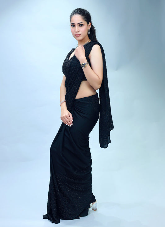 Maanika Black Self Work Saree