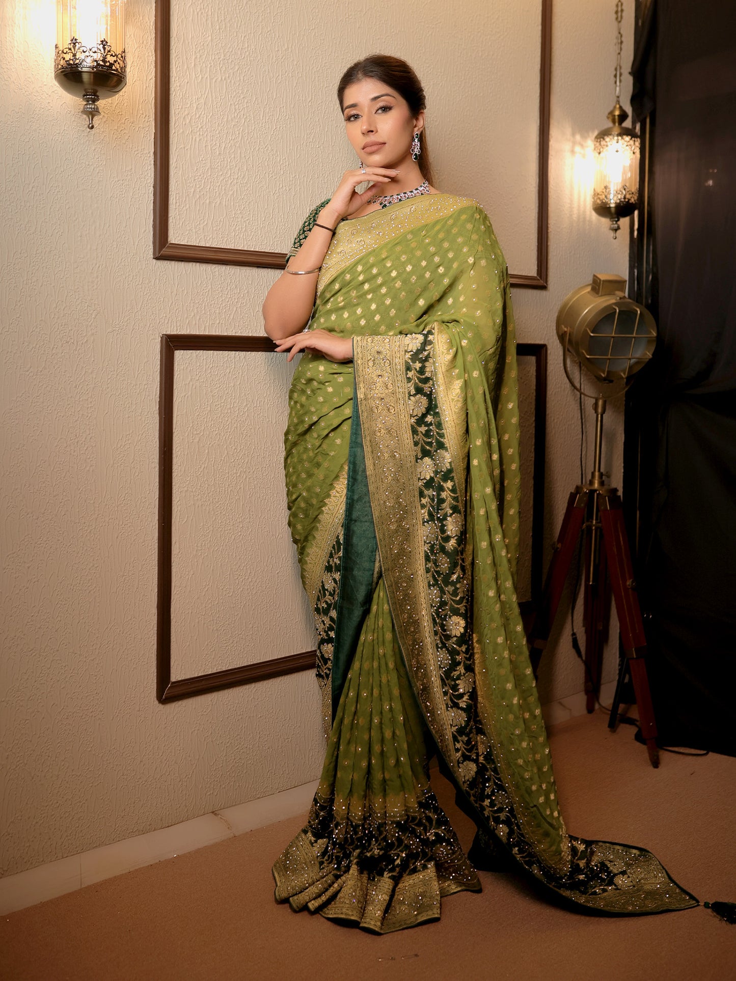 Jaanki Multi Green Banarsi Saree