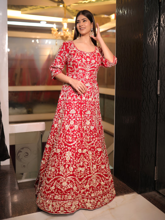 Ezara Red Bridal Achkan