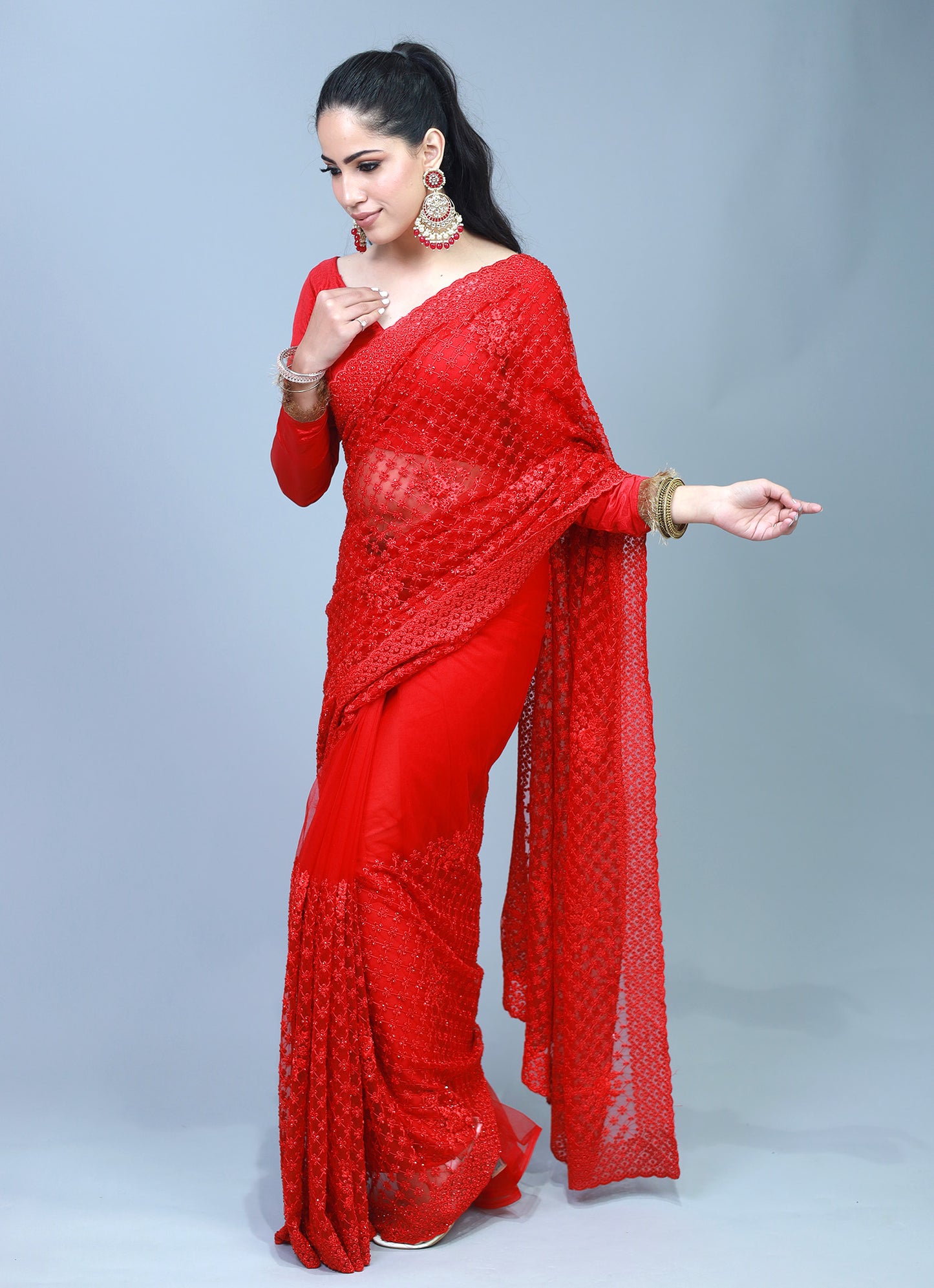 Sweeta Pure Red Net Saree