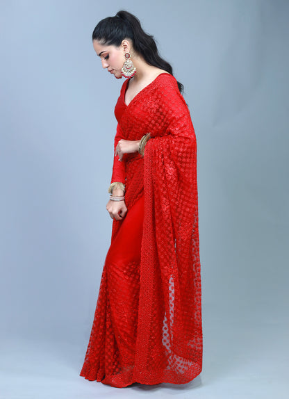 Sweeta Pure Red Net Saree