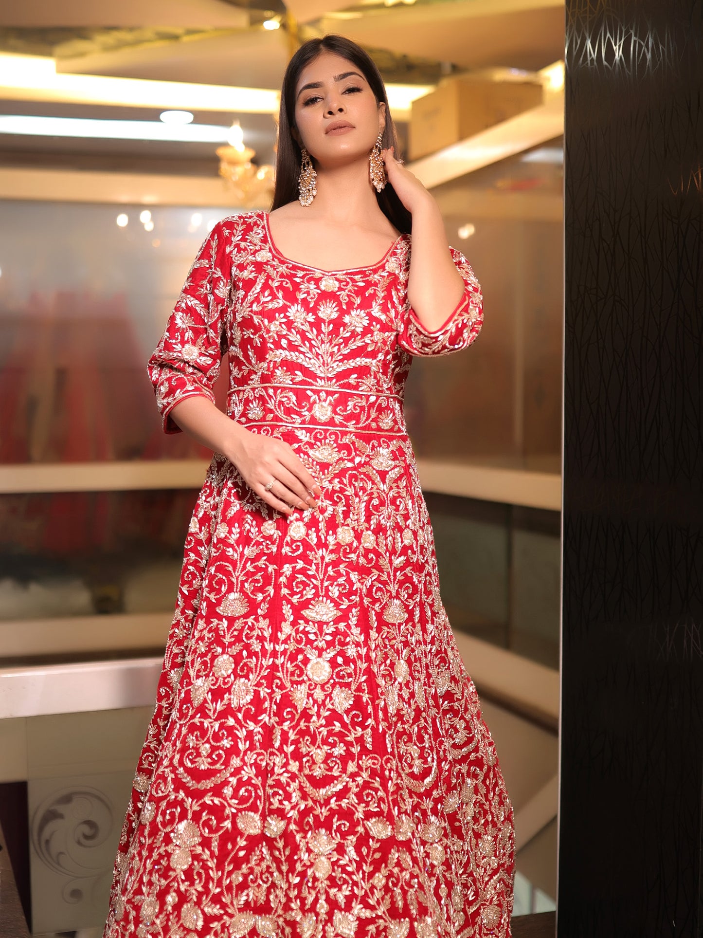 Ezara Red Bridal Achkan