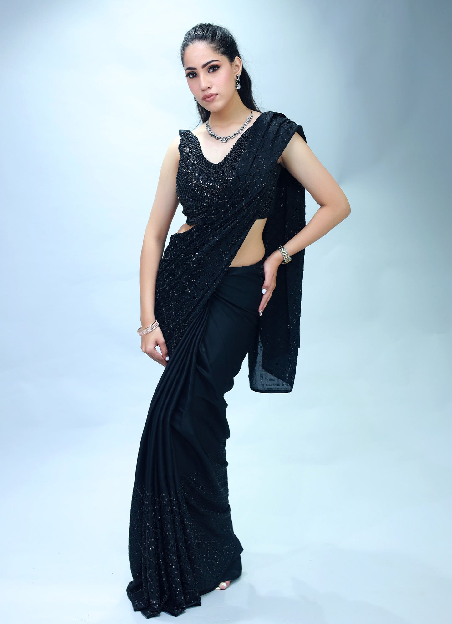 Maanika Black Self Work Saree