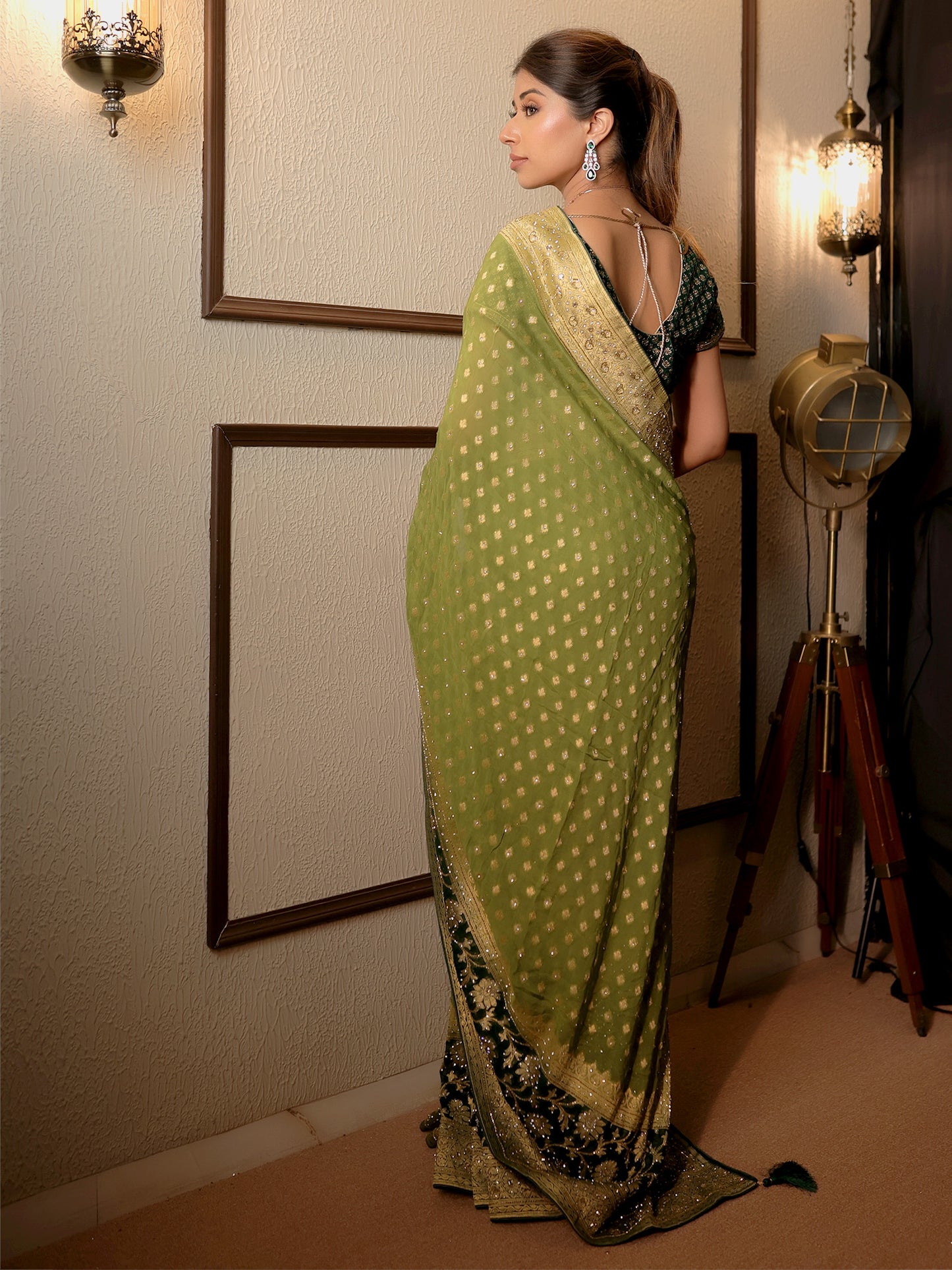 Jaanki Multi Green Banarsi Saree