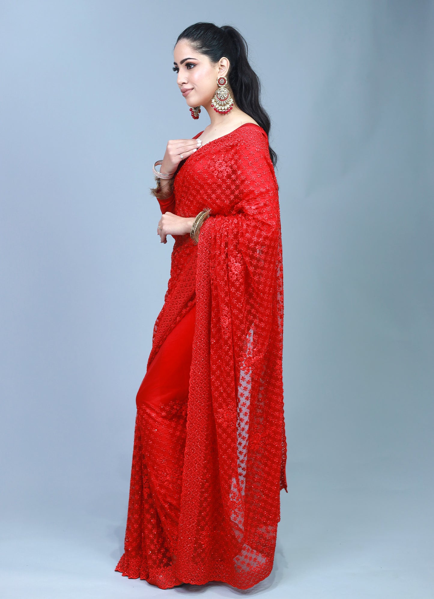 Sweeta Pure Red Net Saree