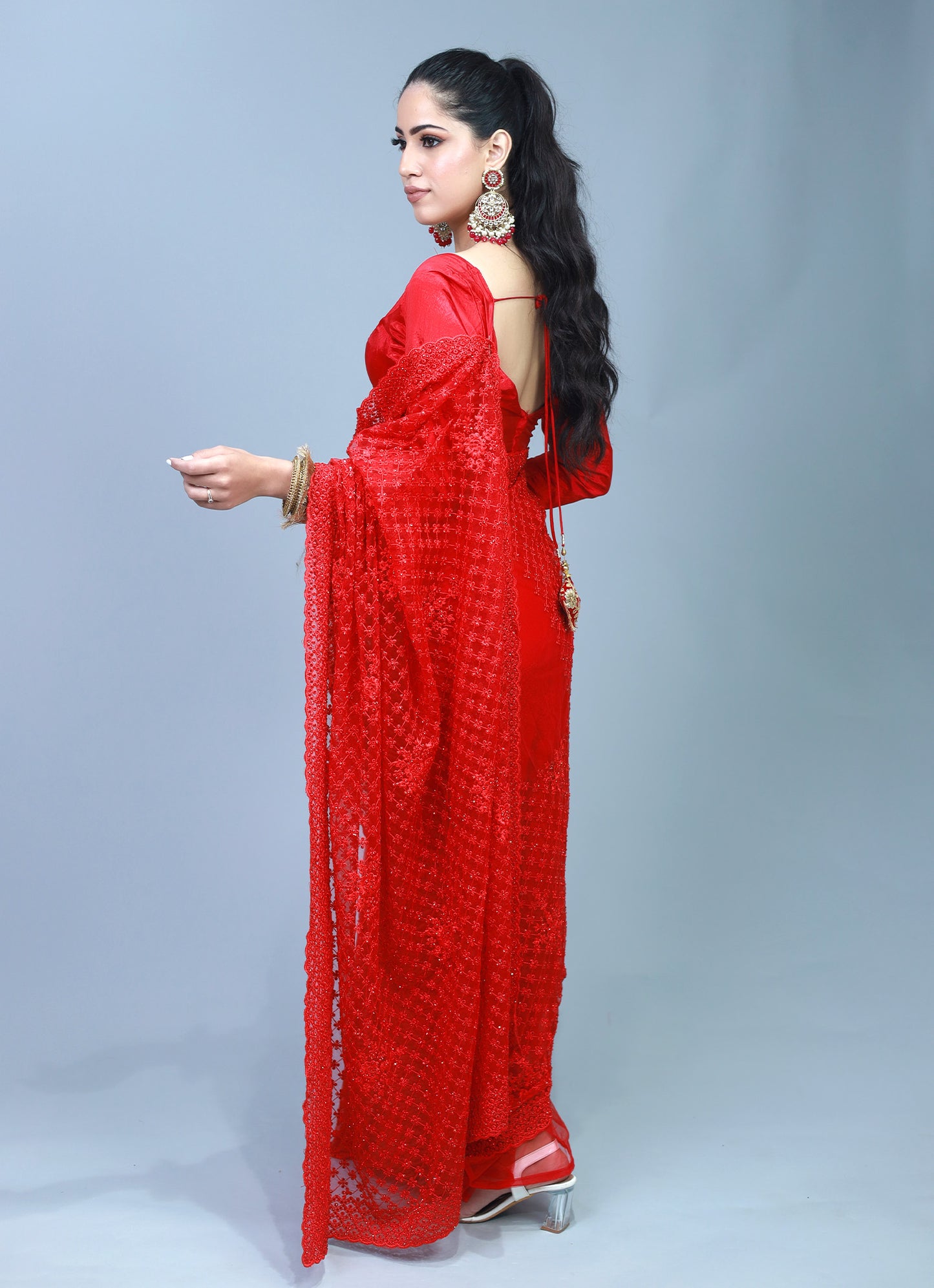 Sweeta Pure Red Net Saree