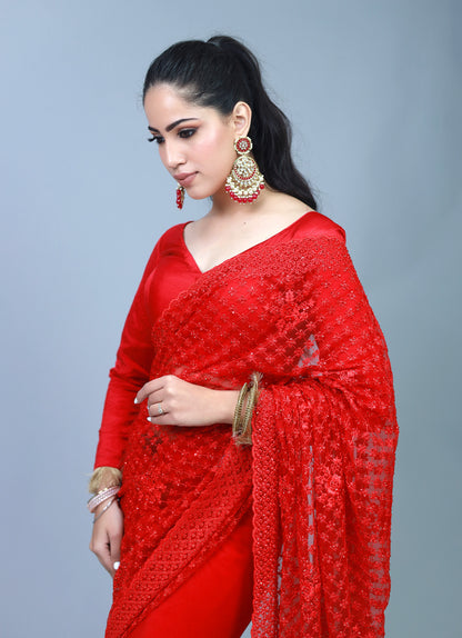 Sweeta Pure Red Net Saree