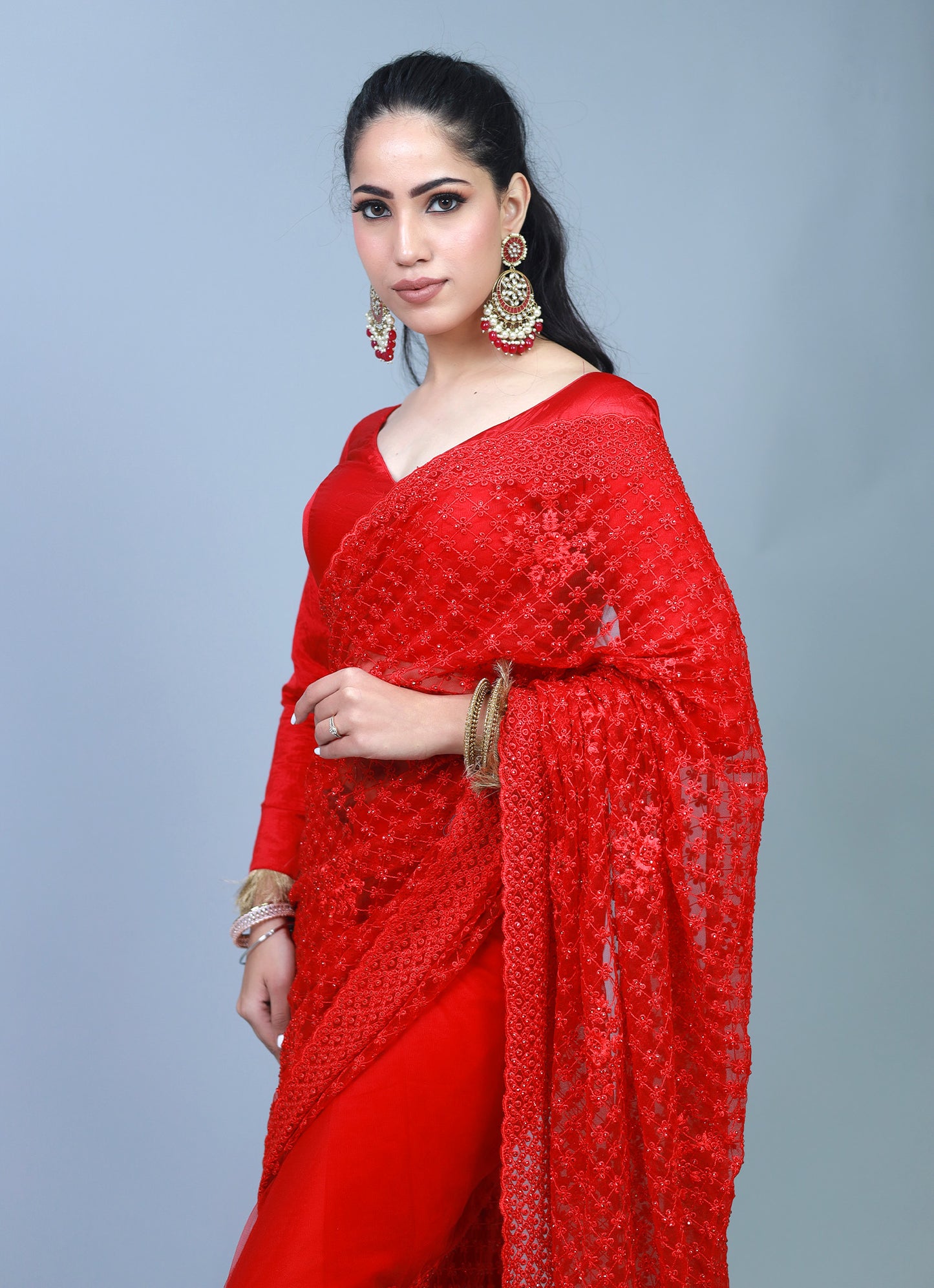 Sweeta Pure Red Net Saree